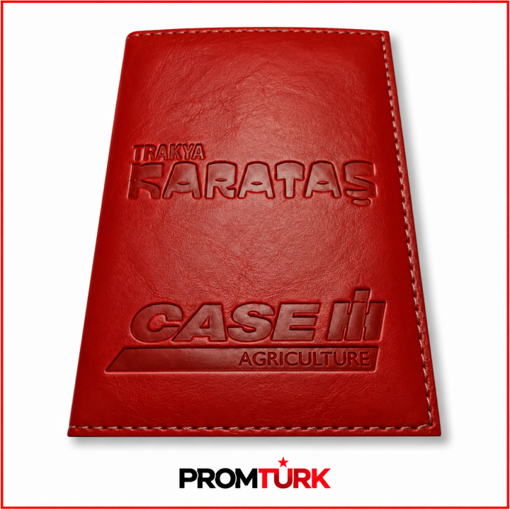 Kırmızı Rustik Deri Gofre Logo Baskılı Promosyon Ruhsat Kabı